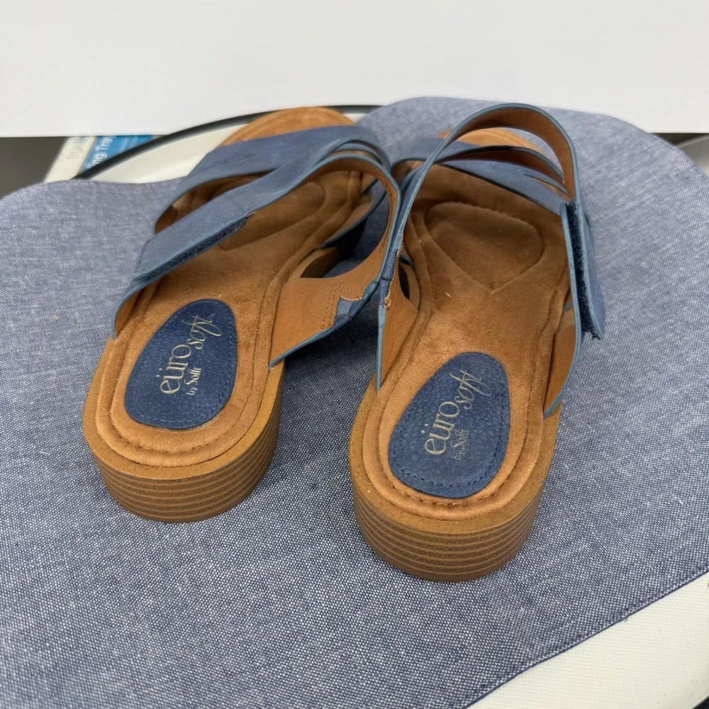Eurosoft Nadine Blue Suede Slide Sandals Womens 8.5 Criss Cross Leather Slip On